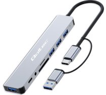 Centrmezgla adapteris 8in1 usb-c/usb | usb-c | 4xusb | sd/tf karte | jack 3,5mm trrs