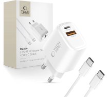 Tech-Protect NCA20 USB-A USB-C PD QC 20 W tīkla lādētājs ar USB-C 1 m kabeli - balts