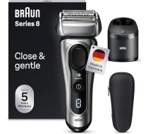 Braun Series 8 vīriešu skuveklis ar 4+1 skūšanās galviņu, elektriskais skuveklis, precīzs garu matiņu trimmeris, tīrīšanas stacija, 60 minūšu darbības laiks, mitrs un sauss, ražots Vācijā, 8567cc, sudraba krāsā