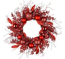 Ziemassvētku vainags Durvju vainags Ziemassvētkiem - Sarkans Adventes vainags ar Ziemassvētku rotājumiem un gariem zariem, dekoratīvs vainags Ziemassvētku rotājums Galda vainags, diametrs 40 cm
