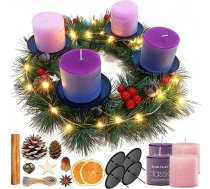 Adventes vainags, moderns mākslīgais Adventes vainags, 20 cm ar 4 svecēm, Adventes vainags ar sveces plāksni, priežu čiekuriem, kanēļa standziņas, kaltētas apelsīnu šķēles DIY Adventes vainaga Ziemassvētku dekorēšanai