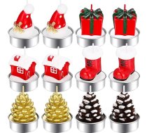 12 Ziemassvētku tējas gaismas sveces Handmade delikāts Ziemassvētku sveces priedes čiekuri Ziemassvētku cepure Punkings House Box Shape Candle Ziemassvētku mājas apdares sveces