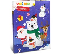 Primo - Adventes kalendārs 2025, 24 kancelejas un skolas piederumi + QR kods mākslīgo lapu lejupielādei - māls, filca pildspalvas, vaska krītiņi un tempera krāsas radošiem rokdarbiem