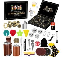 Adventes kalendārs 2025 Vīrieši, alus Adventes kalendārs Vīriešu dāvanas, Adventes kalendārs Tēva dāvana, Ziemassvētku kalendārs ar Hip Flask, Nerūsējošais tērauds, paliktnis, pudeļu atveramais atslēgu piekariņš pieaugušajiem