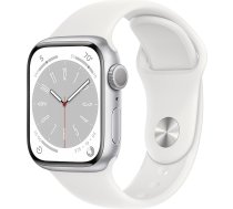 Apple Watch Series 8 (GPS, 45 mm) Alumīnija korpuss sudraba krāsā ar sporta siksniņu baltā krāsā - Viens izmērs (Atjaunots)