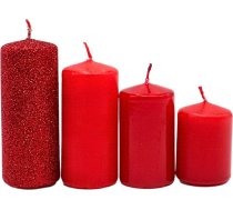 Dekohelden24 Daudzpakāpju staba sveces, Adventa sveces, Adventa vainaga sveces, sarkanā krāsā, 4 izmēri, augstums 5-10 cm, diametrs 4 cm, 280 g