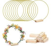 8 metāla gredzeni amatniecībai, 30 cm centrālie gredzeni, makrame gredzeni ar koka karšu turētāju, DIY vainags, amatniecība, sapņu ķērājs kāzu vainagu dekorēšanai un sienas piekāršanai (zelta gredzens)
