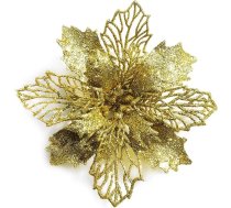GL-Turelifes Pack of 12 6,3 cm diametrs Glitter Poinsettia Mākslīgo ziedu Ziemassvētku vainags Ziemassvētku eglīte Ziedu ziedi koku rotājumi ar 12 gabali zaļo ziedu kātiņi