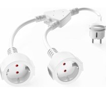 Dubultā kontaktligzda, pagarinātājs ar divvirzienu kontaktligzdām un plakanu kontaktdakšu, AOUOO divvirzienu Schuko Y sadalītājs, 1,5 mm², elastīgs kabelis, 16A/250V, IP20, ūdensizturīgs, piemērots mājām, birojam, balts