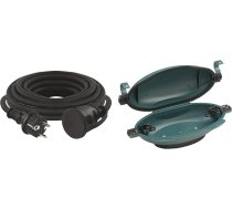 EMOS P01805 5 m Schuko, gumijas pagarinātājs āra lietošanai (IP44), H07RN-F3G 1,5 mm², 5 m & Meister Safebox pagarinātājam - IP55 aizsardzība pret ūdens strūklu - kabeļiem ar biezumu līdz 9 mm