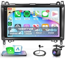 4G+128G bezvadu Carplay Android 15 auto radio priekš Mercedes Benz A/B klases W169 W245 B200 W639 Vito Viano W906 Sprinter 9 collu Incell ekrāns Auto radio Android auto navigācija GPS WiFi Bluetooth FM/RDS
