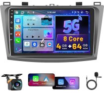 4 + 64 GB 8 kodolu radio Hikity Wireless Carplay auto radio ar navigācijas sistēmu Mazda 3 2010-2013 Android auto radio ar 9 collu skārienekrānu ar Bluetooth FM/RDS WiFi/GPS