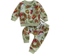 Bērnu zēni meitenes Ziemassvētku apģērbu komplekts toddler Ziemassvētku apģērbs jaundzimušo Ziemassvētku divdaļīgs apģērbs Santa drukāts sporta krekls + bikses komplekts