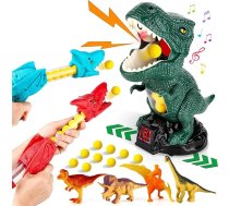Pārvietojama dinozauru rotaļlieta šāvēja, dinozauru šaušanas spēle ar 2 baloniem bērniem un dinozauru mērķtiecīgas šaušanas spēles ar putuplasta bumbiņām bērniem Dinozauru dzimšanas dienas svinību piederumi