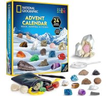 National Geographic JM80000U Bandai Adventes kalendārs Klinšu minerālu un fosiliju zinātne meitenēm un zēniem ar 24 īstām kopijām un pilnu kapu komplektu Lielisks STEM bērniem