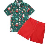 Bērnu zēni Xmas apģērbu komplekts toddler rudens Ziemassvētku apģērbs Santa briežu drukas īsām piedurknēm T krekls sarkans šorti džentlmenis uzvalks Xmas 2gab apģērbu komplekts Cute Kids Ziemassvētku apģērbi A-95