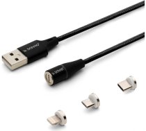 magnētiskais usb kabelis - usb tipa c, micro un lightning, 2 m, melns cl-155
