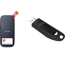 SanDisk Portable SSD 1TB (ārējais cietais disks ar SSD tehnoloģiju 2,5 collu un Ultra USB 3.0 zibatmiņas disku 128 GB)