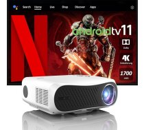 4K LED projektors HDMI 2.1 Daylight, 2025 Smart Android TV ar Netflix aplikācijām, Dolby Audio, WiFi6, Bluetooth5.4, NFC Cast, autofokusa trapecveida korekcija, 1700ANSI HDR projektors 1080P griestu spēlei
