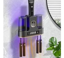 Zobu sukas turētājs vannas istabai, automātiskais zobu pastas dozators, 4 slots zobu birstei, 2 magnētiskie kausi, pie sienas stiprināms elektriskais zobu pastas dozators bērniem un pieaugušajiem (melns)