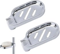 Dušas sliedes ziepju turētājs 22mm Clip On Regulējams dušas sliedes ziepju trauks ABS nerūsējoša ūdensizturīgs Clip On ziepju turētājs 22mm cauruļu stienim Vannas istabas virtuves izlietne Sudraba 2