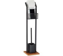 Relaxdays melns tualetes komplekts ar plauktu, tualetes papīra turētāju, tualetes birsti, birstes turētāju, kvadrātveida pamatne, koka izskats, augstums: 78 cm