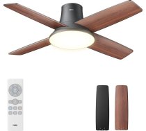 Dreo griestu ventilators ar gaismu un tālvadības pulti, 44 collas, melns, melns, reversīvs, 5CC, 6 līmeņi, 6 ātrumi, dimmējams, 6 ātrumi, kluss taimeris, viegli montējams guļamistabai.