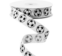 Futbola lenta, 2 cm x 25 jardi, balta un melna auduma lenta uz ruļļa, sporta tēma Futbols, bērnu ballītei, dāvanu iesaiņošanai, ballīšu vainagiem, DIY amatniecībai, šūšanai, matu lokšņu aizdarei, ballīšu dāvanām