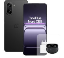 OnePlus Nord CE5 viedtālrunis, 8 GB RAM, 128 GB atmiņa, 6,77 collu, 120 Hz AMOLED, 50 MP OIS, 5200 mAh akumulators, ar 80 W lādētāju un Nord Buds 3 Pro, melns