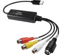 XMSJSIY RCA AV uz USB C pārveidotājs Video uztveršanas kartes adapteris 1 kanāla AV NTSC PAL Video S Video/Kompozīts uz USB pārveidotājs Video Audio RCA mobilajam telefonam/PC