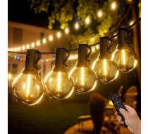Yuucio 60 m pasaku gaismas ārā, LED G40 ārā pasaku gaismas ar tālvadības pulti, 100 + 4 plastmasas spuldzes, ūdensizturīgas IP44, karājas spuldzes, kas paredzētas terasei, dārzam, svinībām, kafejnīcām, 2700 K Warm
