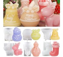 6 silikona pelējuma veidņu Ziemassvētku, sniegavīrs sveču pelējuma, epoksīdsveķu sveķu veidnes, Jingle Bell liešanas veidnes, silikona liešanas pelējuma, Ziemassvētku zeķes, Ziemassvētku vecīša, Ziemassvētku vecīša, aļņa, brieža lie