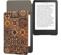 kwmobile Hülle kompatibel mit Amazon Kindle (2022/2024) - Kork eReader Schutzhülle Cover Case - Fliesenmuster Braun Blau Rot