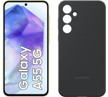 Samsung Galaxy A55 5G viedtālrunis, Android mobilais tālrunis bez līguma, 128 GB - 8 GB RAM, akumulatora darbības laiks 2 dienas, 50 MP kamera, lielisks citrons + silikona korpuss, melns