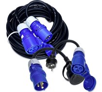 IntuiFlex CEE 230 V kempinga kabeļu komplekts 10 m gumijas pagarinātājs / barošanas kabelis + 2 x adapteri H07RN-F 3G2.5 IP44 3 x 2,5 mm 230 V 16 A IP44 - Schuko kontaktdakša ar CEE savienotāju + CEE kontaktdakša ar zemējuma kontaktu