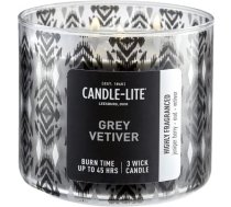 Candle-lite ® 3 daktu aromātiskā svece stiklā - Grey Vetiver (396 g) - Svaigs un patīkams aromāts jūsu mājai - aromātiskā svece ar degšanas laiku līdz 45 stundām