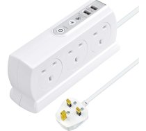 Masterplug Heavy Duty 6 kontaktligzdu komutējams strāvas pagarināšanas kabelis ar aizsardzību pret pārspriegumu un 2 USB pieslēgvietām 3.1A 2m 18x7x6cm balts 18x7x6cm