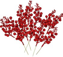 Whaline Pack of 12 Christmas Glitter Berries Stems 216 cm Mākslīgo augļu ogu Picks Holly Berry filiāles Ziemassvētku eglīte apdare DIY amatniecība Ziemassvētku vainags vītne vītne Ziemas svētku rotājumi