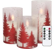 Eldnacele Ziemassvētku eglīte Stikla LED sveces ar tālvadības pulti un taimeri, ar bateriju darbināmas reālistiskas 3D dakts īsta vaska sveces bez liesmām Ziemassvētku dekorēšanai