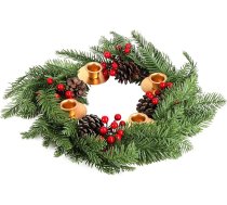 Belle Vous Ziemassvētku Adventes vainags, mākslīgais dekorēts Adventes vainags, sveču turētājs, Adventes vainags ar sveču turētājiem, priežu čiekuriem un sarkanajām ogu ogām Ziemassvētku/galda dekorēšanai, 40 cm