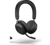 Jabra Evolve2 75 bezvadu austiņas ar 8 mikrofonu tehnoloģiju - dubultās putu stereo austiņas ar modernu aktīvo trokšņu slāpēšanu, USB-C Bluetooth adapteri un MS Teams saderību - melnas krāsas