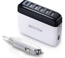 USB-C PD auto lādētājs, BESTEK USB lādētājs, 6 virzienu uzlādes stacija 86 W ar 1,5 m pagarinātāju un cigarešu aizdedzinātāja kontaktdakšu, barošanas avots mobilajiem tālruņiem, planšetdatoriem, MP3 u.c., balts