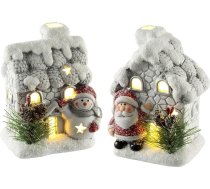 Flair ziedu Ziemassvētku namiņš ar sniega vīriņu Ziemassvētku vecīša Ziemassvētku eglīte un LED gaisma 2 mājiņu komplekts Dekoratīvs gaismas namiņš Ziemassvētku rotājums Adventes rotājums Ziemassvētku ciemata LED gaisma