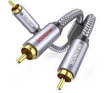 SOUNDFAM RCA Y kabelis RCA sadalītājs no 1 līdz 2 zemfrekvences skaļruņiem, zemfrekvences skaļruņa, pastiprinātāja, HiFi un mājas kinozāles, analogais un digitālais, pelēks, 5 m