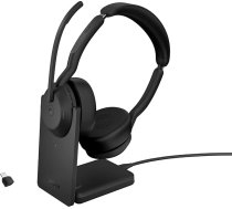 Jabra Evolve2 55 bezvadu stereo austiņas ar uzlādes staciju Air Comfort - trokšņu slāpēšanas mikrofoni un ANC - MS Teams sertificēts, saderīgs ar citām platformām - melns