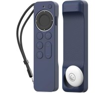 AHASTYLE Tālvadības pults futrālis Apple TV Siri tālvadības pults 4K 2021 ar AirTag turētāju, AirTag nav iekļauts, Pilnīgi aizsargājošs silikona tālvadības pults futrālis Apple TV 4K 2021 un AirTag (Pusnakts zils)