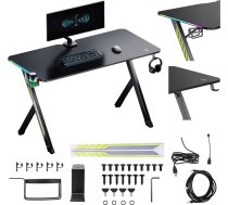 Spēļu galds , melns, ar austiņu un krūzīšu turētāju, RGB apgaismojumu, maks. 75 kg, izmēri 1200x600x750 mm, RS102