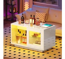 YITAHOME Kafijas galdiņš Balts viesistabas galds ar LED apgaismojumu Moderns sānu galds balts ar atvērtu regulējamu displeja plauktu 80 x 40 x 45 cm