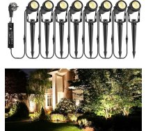 ECOWHO Dārza prožektors LED 12 V 3 W dārza gaisma ar zemējuma tapu un kontaktdakšu IP65 Ūdensnecaurlaidīgs dārza apgaismojums Dārza prožektori ar kabeli dārza zālienam ārpus telpām (silti balta, 8 gabali)