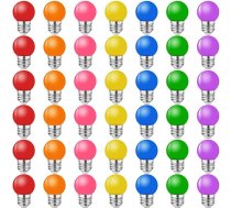 MZYOYO 42 krāsainu spuldžu iepakojums, E27 LED spuldze, 2 W, krāsaina spuldze, E27 āra, G45 krāsainas spuldzītes pasaku gaismai, svētku, Ziemassvētku dekorēšanai, sarkana, zaļa, zila, oranža, dzeltena